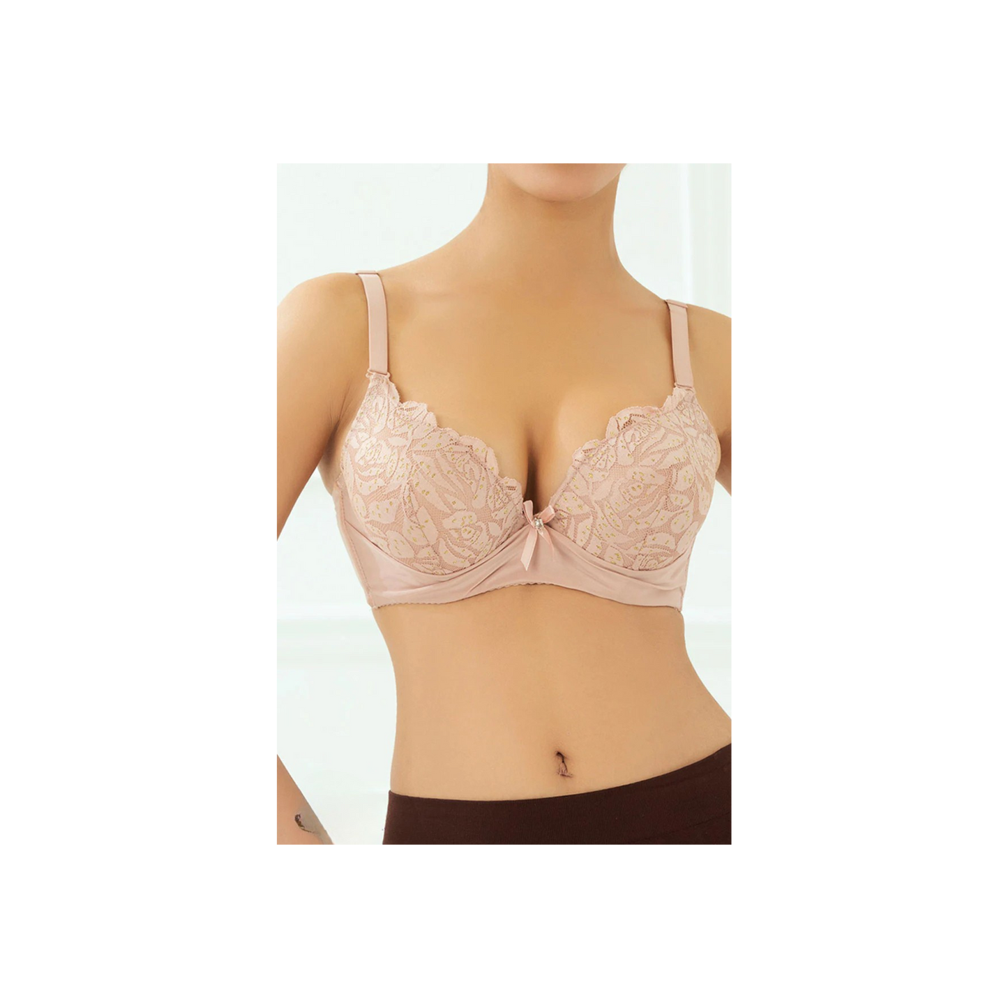 Cozy Unders Heavy Padded Wired Deep Cut All Over Net Glitter 3/4th Coverage Side Support Bra Panty Set